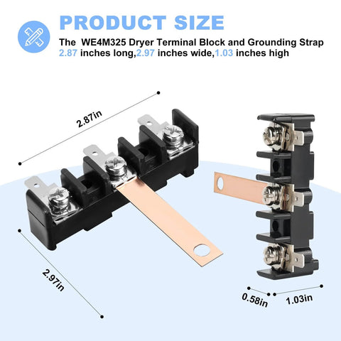 Heavy Duty Dryer Terminal Block With Grounding Strap WE4M325 Replacement Part dimensions and design