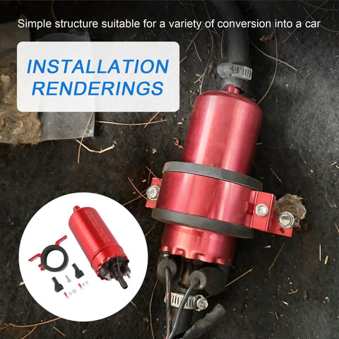External In Line Fuel Pump High Pressure 12V For Gasoline Fuel Injection Replacement Kit installed with mounting bracket