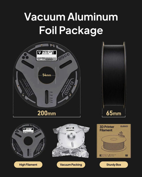 Carbon Fiber Reinforced PETG Filament 1.75mm 1kg Spool For FDM 3D Printers in vacuum aluminum foil packaging