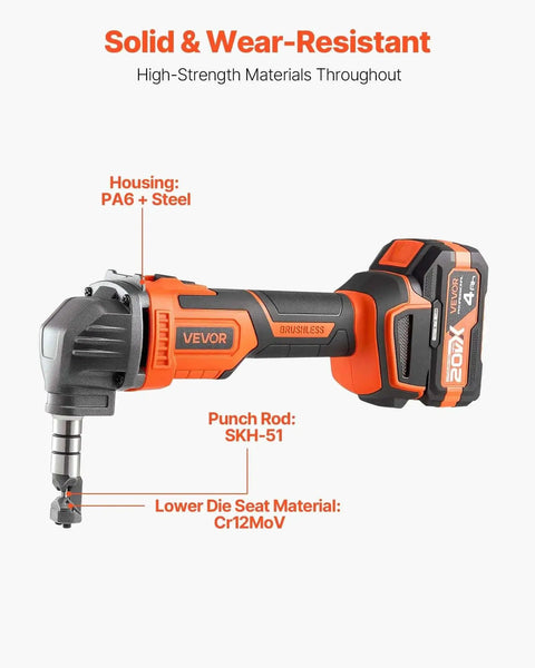Cordless Metal Nibbler With 20V 4000mAh Battery 2200 RPM Brushless Motor Electric Nibbler Cutter with labeled materials