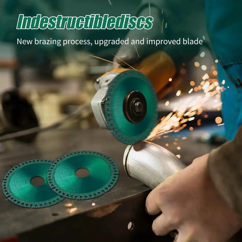 Worker using Cut Faster With Indestructible Disc 2.0 For Angle Grinders And 4 Inch Circular Saw Blades to cut metal pipe