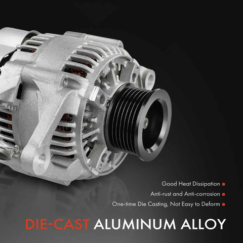 Alternator For Dodge Ram 1500 2500 3500 Van Dakota 2001 2002 2003 3.9L 5.2L 5.9L 8.0L 12V 117Amp 7 Groove Pulley Replace 56029913AA 1210003760 Direct Fit Replacement For Auto Electrical System Performance And Reliability Drop In Ready close-up showing die-cast aluminum body and pulley