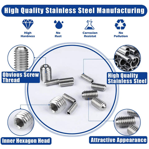 Complete Set Screw Kit 1000 Piece Cup Point Grub Screws With Internal Hex Drive Stainless Steel 304 Metric And SAE Range