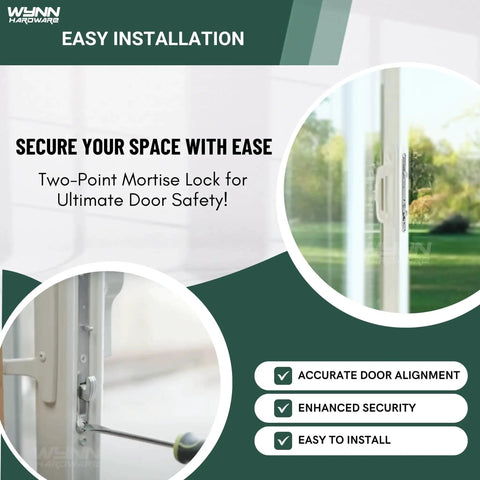 Eleven And Three Quarters Inch Multi Point Mortise Lock With Face Plate For Sliding Patio Glass Door Dual Point Lock Set Replacement Anti Slam Button Stainless Steel Handle Not Included installed on glass patio door
