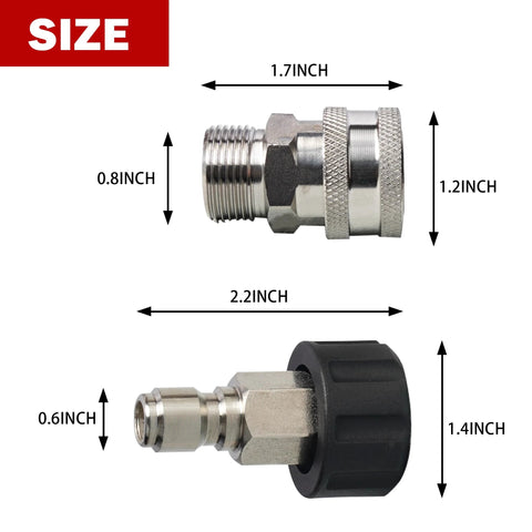 Stainless steel M22 quick-connect adapter with swivel to 3/8" quick connect, side view
M22 to 3/8" quick-connect adapter with black knurled knob, stainless body, end view