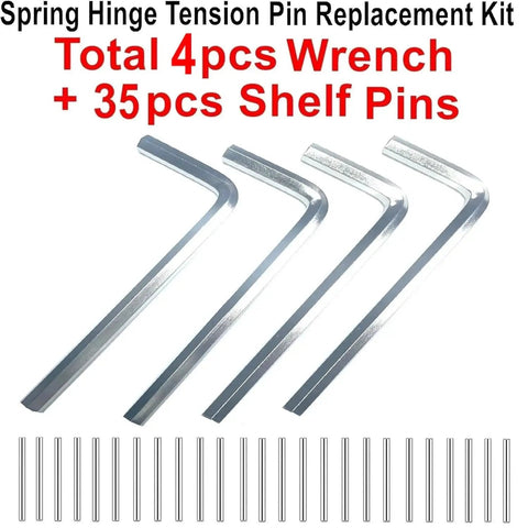Spring Hinge Tension Pin Replacement Kit With 42 Stainless Steel Shelf Pins And 4 Hex Wrenches for DIY repairs