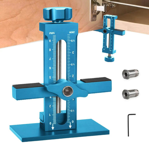 3 in 1 Cabinet Door Mounting Jig With Adjustable Clamp And Quick Hole Opener Aluminum Alloy Positioner In Blue Finish