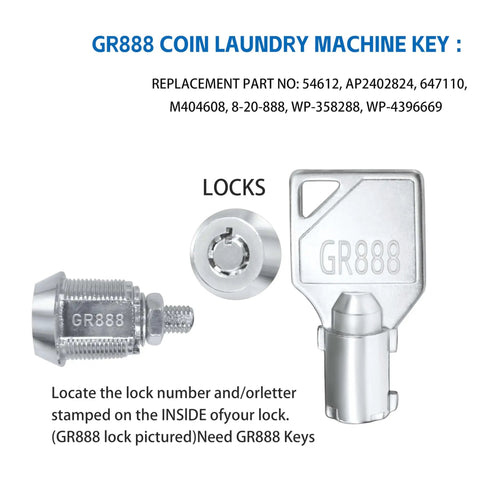 Universal Lock Cylinder Key Set For Commercial Washers And Dryers Compatible With Greenwald Speed Queen Machines close-up