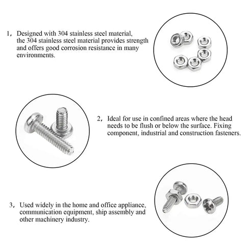 310 Piece Stainless Steel 304 Phillips Pan Head Bolts Screws Nuts Kit With M2x4mm M2x6mm M2x8mm for industrial use displayed in sets