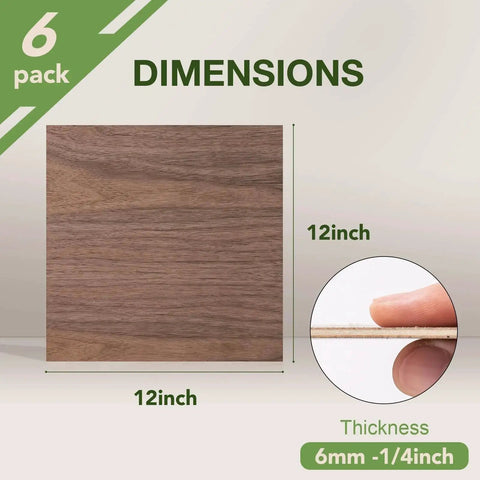 Walnut Plywood Sheets Pack Six 12 By 12 Inches One Eighth Inch Thick Unfinished Wood For Laser Cutting And Engraving DIY Craft Kits