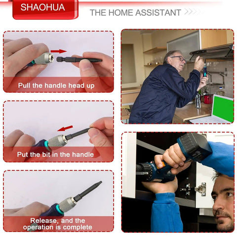 Pro Grade 11 Piece Square Drive Bit Set With 10 Number Two Square Bits And One Quarter Inch Magnetic Hex Shank Driver shown in use while assembling furniture.