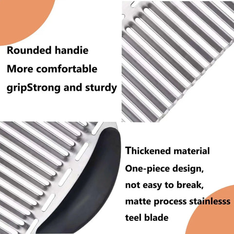 Close-up of Large Crinkle Cutter for Fries and Veggies with stainless steel wavy blade and comfortable handle