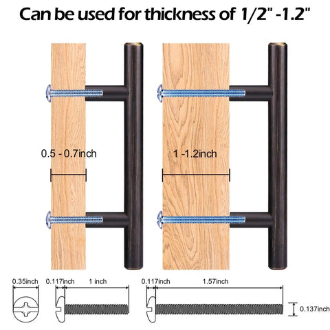 Installation diagram for 30 Pack Solid Stainless Steel Cabinet Handles and Drawer Pulls With Oil Rubbed Bronze Finish 5.38 Inch Length.