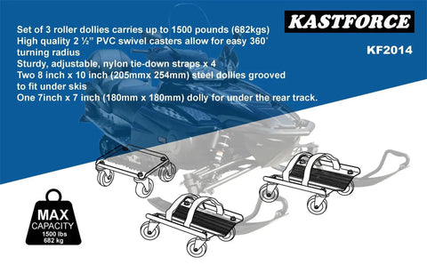 Heavy Duty Snowmobile Dolly Set Of 3 With V Slide, 2.5 Inch Nylon Swivel Casters, Rubber Pad Protecting Skis, 4 Adjustable Tie-Down Straps