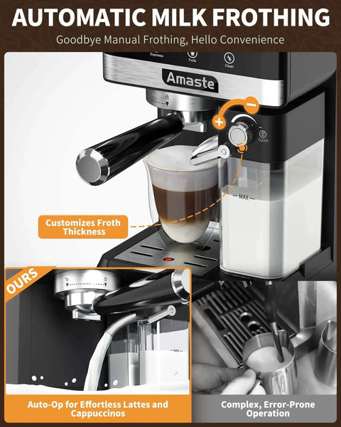 20 Bar Espresso Machine With Touch Screen And Automatic Milk Frother 3-In-1 Latte Maker for home coffee bar frothing milk into cup