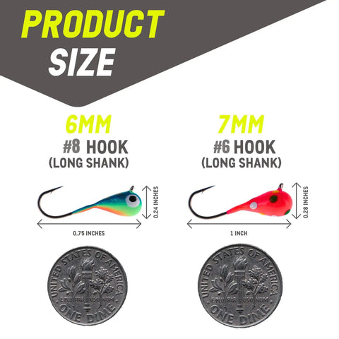 Tungsten Ice Jigs 6mm Variety Pack 10pcs With Long Shank Hooks For Ice Fishing And Panfish UV Glow Tear Shape Design Drops Fast