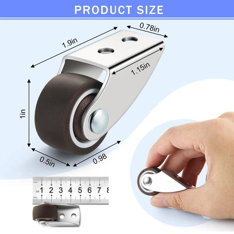 4 Pack 1 Inch Small Rigid Caster Wheels Low Profile Fixed Casters For Furniture Mounting Horizontal Or Vertical Install Rubber Roller