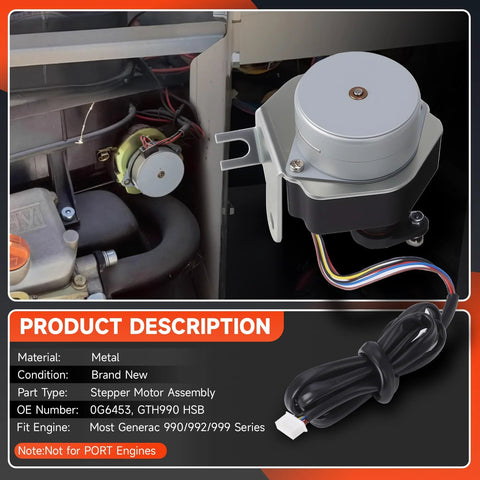 0G6453 Stepper Motor Assembly, metal gray with mounting bracket, Amazon brand for Generac GTH990 HSB lawn equipment