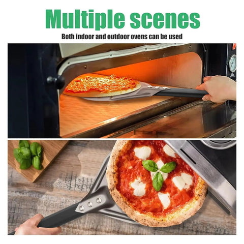 Perforated 7 Inch Pizza Peel With Metal Handle Round Aluminum Turning Paddle For Home Oven keeps crust crispy and no flour sticking