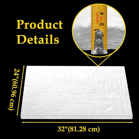 32 Inch By 24 Inch By 1 Inch Ceramic Fiber Blanket Heavy Duty Fireproof Insulation Baffle Rated To 2400F with dimensions and texture