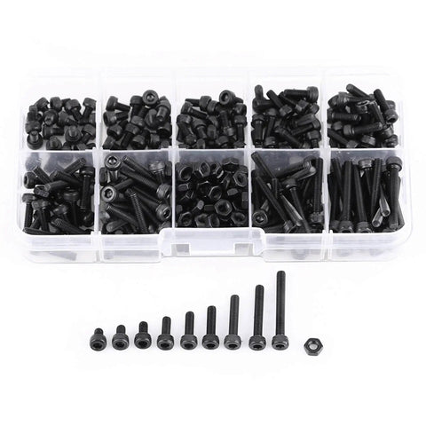 280-Piece M3 Cap Head Hex Socket Bolts And Nuts Assortment Set For Tight Spaces, organized in a plastic box.