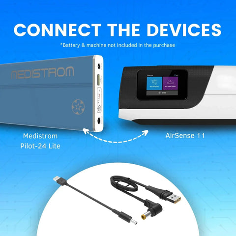Power Cord Kit For AirSense 11 CPAP Backup Power And Travel Use With Pilot 24 Lite Cable Kit Includes DC Output Cable And Charging Adapter Cable For Reliable CPAP Therapy On The Go.