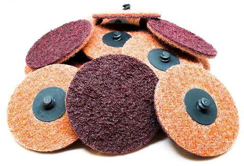 3 Inch Quick Change Sanding Discs For Drill And Die Grinder Set Pro Grade Non Woven Nylon Surface Conditioning Discs For Metal Rust Removal Paint Stripping Deburring Finishing And Polishing 25 Pack Medium Grit featuring assorted discs piled together.