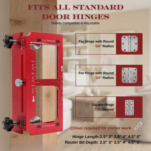 Pro Grade Door Hinge Mortising Jig With Red Aluminum Template Kit And Router Guide Adjustable From Two Point Five To Five Inches