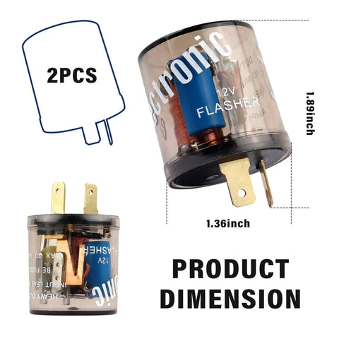 2 Pack 12V Heavy Duty Turn Signal Relay Two Prong Round Automotive Flasher dimensions product image