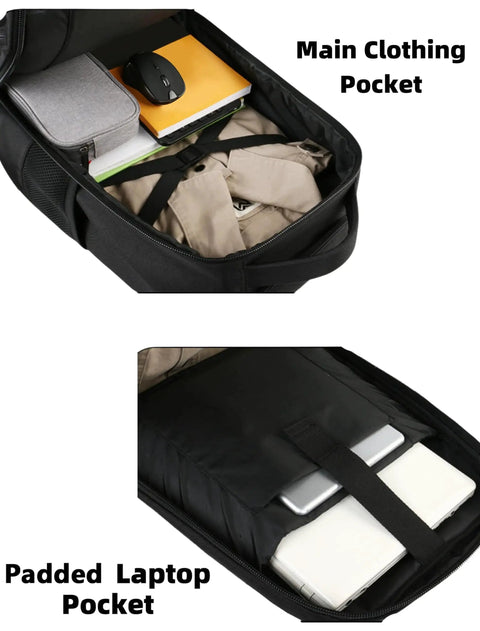 Interior view of Rolling Laptop Backpack With Wheels 17 Inch Water Resistant Carry On Luggage; main clothing and padded laptop pockets.
