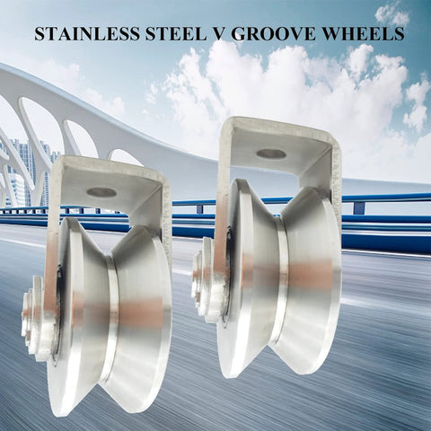 V Groove Wheel Heavy Duty Stainless Steel Caster With Bracket For Sliding Gates Rolling Gates Inverted Track And Industrial Machines High Load Capacity And Corrosion Resistant Design