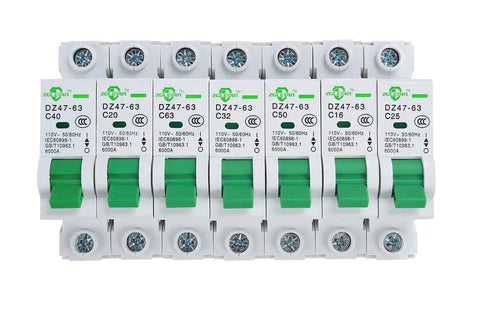 Front view of AC Miniature Circuit Breaker 1 Pole 16 Amp 120/240VAC DIN Rail Mount With Thermal Magnetic Trip C Curve DZ47-63