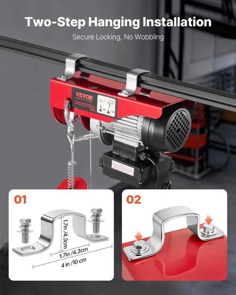 Wireless Remote Control Electric Hoist 110V 440lb Lift 40ft Or 20ft Heights installed on a beam with mounting brackets