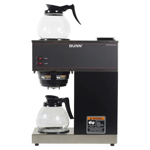 12-Cup Pourover Commercial Coffee Brewer With Upper And Lower Warmers And Two Glass Decanters, Black And Stainless Finish