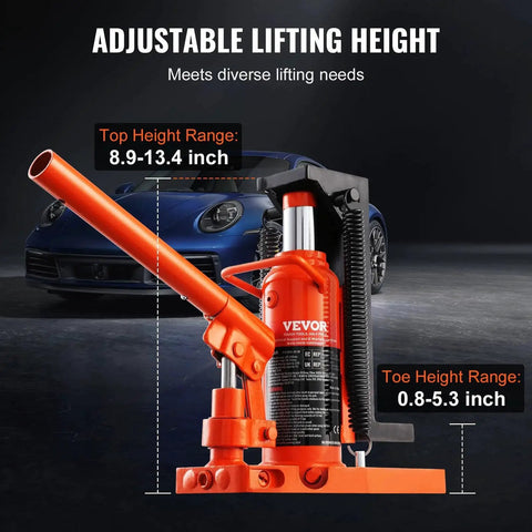 Side view of an Air Hydraulic Claw Jack For Machinery 5 Ton Top Lift 2.5 Ton Toe Lift, with visible height adjustment details.