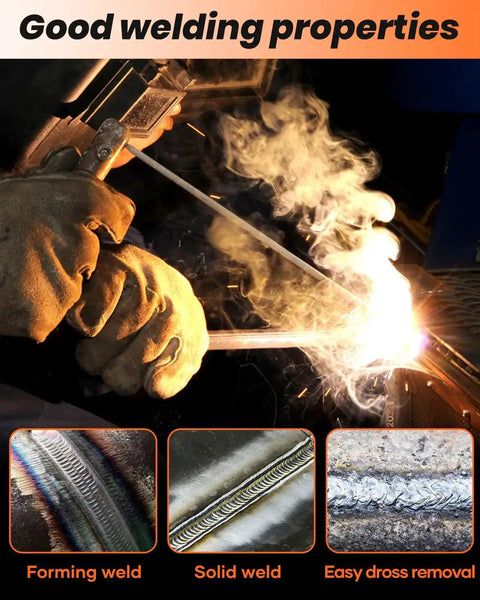Person using versatile E6013 3/32 inch carbon steel welding rods, 1 pound stick electrodes for AC DC in welding process.