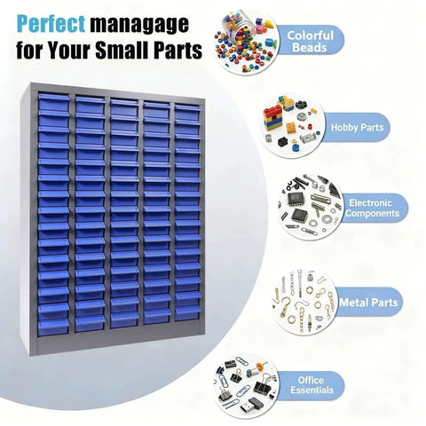 Front view of 75 Drawer Hardware Cabinet For Nuts Bolts And Small Parts With Heavy Duty ABS Drawers And Metal Frame Bolt Bin Organizer