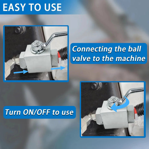 Beefy One-Half Inch Hydraulic Ball Valve for High Pressure Systems, Three-Way Shut-Off, Handles Up to 4568 PSI, shown installed on machine