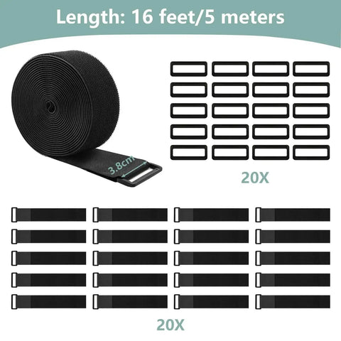 1.5 Inch Wide Cinch Straps 16 Foot Heavy Duty Nylon Cable Ties With 20 Buckles For Custom Lengths And Easy Organization