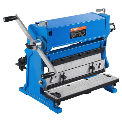 12 Inch 3 In 1 Sheet Metal Brake Shear Roll Machine With 90 Degree Bend For 20 Gauge Metal, blue tool front view