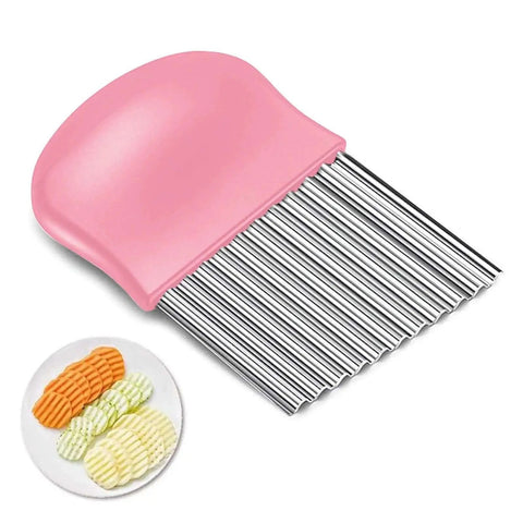 Wavy Crinkle Cutter Knife For Veggies And Potatoes French Fry Potato Cutter Stainless Steel Blade With Non Slip Handle Pink Kitchen Tool