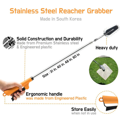 All Stainless Steel Grabber Reacher Pickup Tool Heavy Duty Trash Picker For Indoor Outdoor Use No Wire Patented Technology