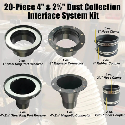 Magnetic Dust Collection Fittings Kit 20-Piece Quick Connect System with steel receivers, magnetic connectors, and couplers.