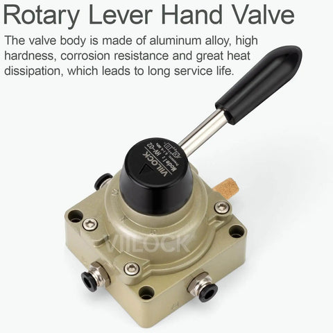 Rotary Lever Hand Valve HV-02 Three Position Four Way 1/4 Inch NPT Pneumatic Manual Control Air Flow Valve with aluminum alloy body