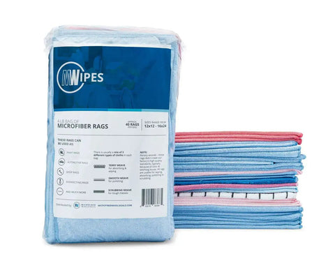 Heavy Duty Microfiber Shop Rags Bundle Six Bags With Do It All Variety Pack Featuring Three Rag Types for Cleaning Drying and Scrubbing