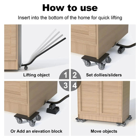 IURRDOP 24'' black alloy steel furniture lifter with four heightening blocks for moving heavy furniture and appliances.