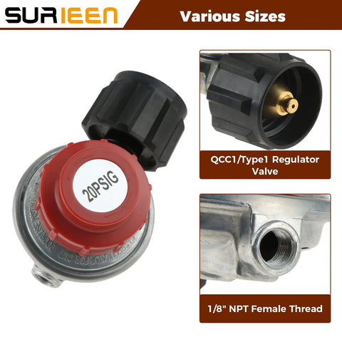 0 To 20 PSI Adjustable Propane Regulator Valve Kit With QCC1 Type 1 Regulator and 1/8" NPT Female Outlet Close-Up View