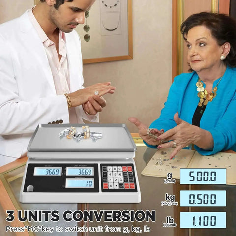 10Kg Digital Counting Scale With 0.1g Precision For Inventory And Parts, showing jewelry weighing in office setting with RS232 port display.