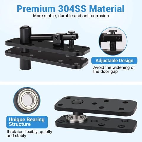 Beefy Hidden Door Hinge Pivot Kit 570 Lbs Heavy Duty Invisible Door Hardware for Secret Rooms and Concealed Bookcases Stainless Steel 304 Construction 360 Degree Swing System with Smooth Quiet Operation, illustrating premium 304SS material and adjustable design.