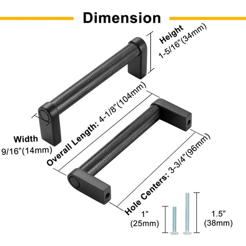 Dimensions of Black And Nickel Knurled Cabinet Pulls Three And Three Quarter Inch Hole Centers Solid Metal Handles